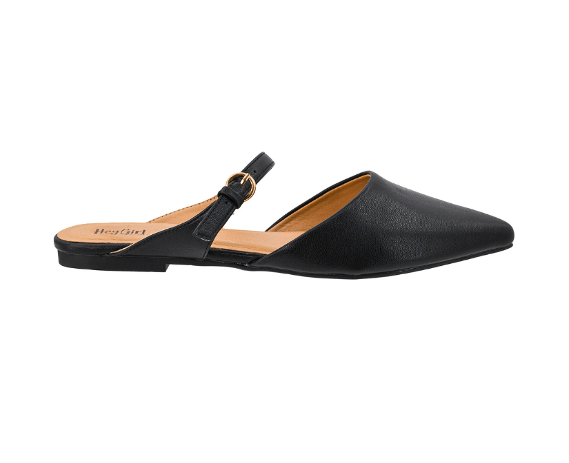 BLACK WANNA GRAB DRINKS POINTED TOE MARY JANE SLIP ON MULE