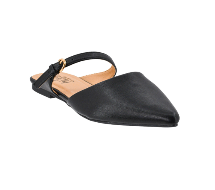 BLACK WANNA GRAB DRINKS POINTED TOE MARY JANE SLIP ON MULE