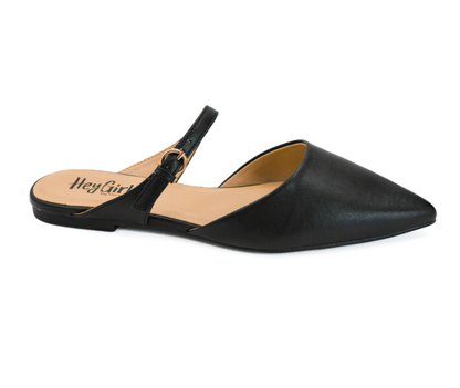 BLACK WANNA GRAB DRINKS POINTED TOE MARY JANE SLIP ON MULE