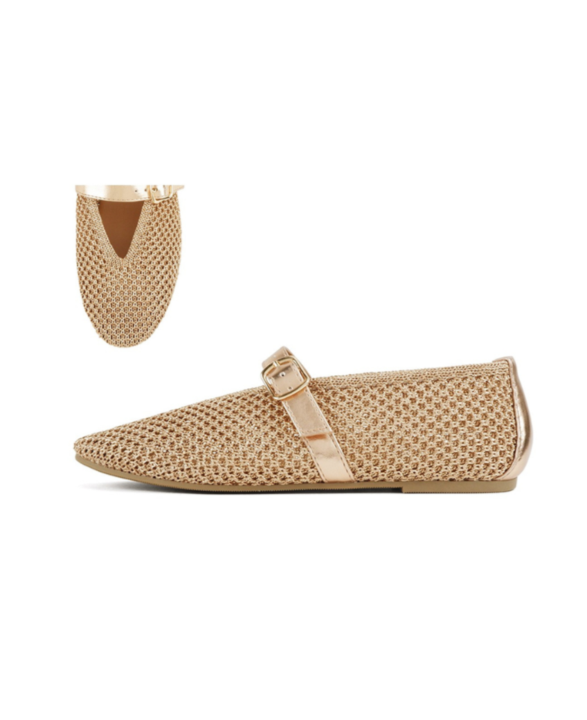 GOLD WOVEN MESH MARY JANE FLAT