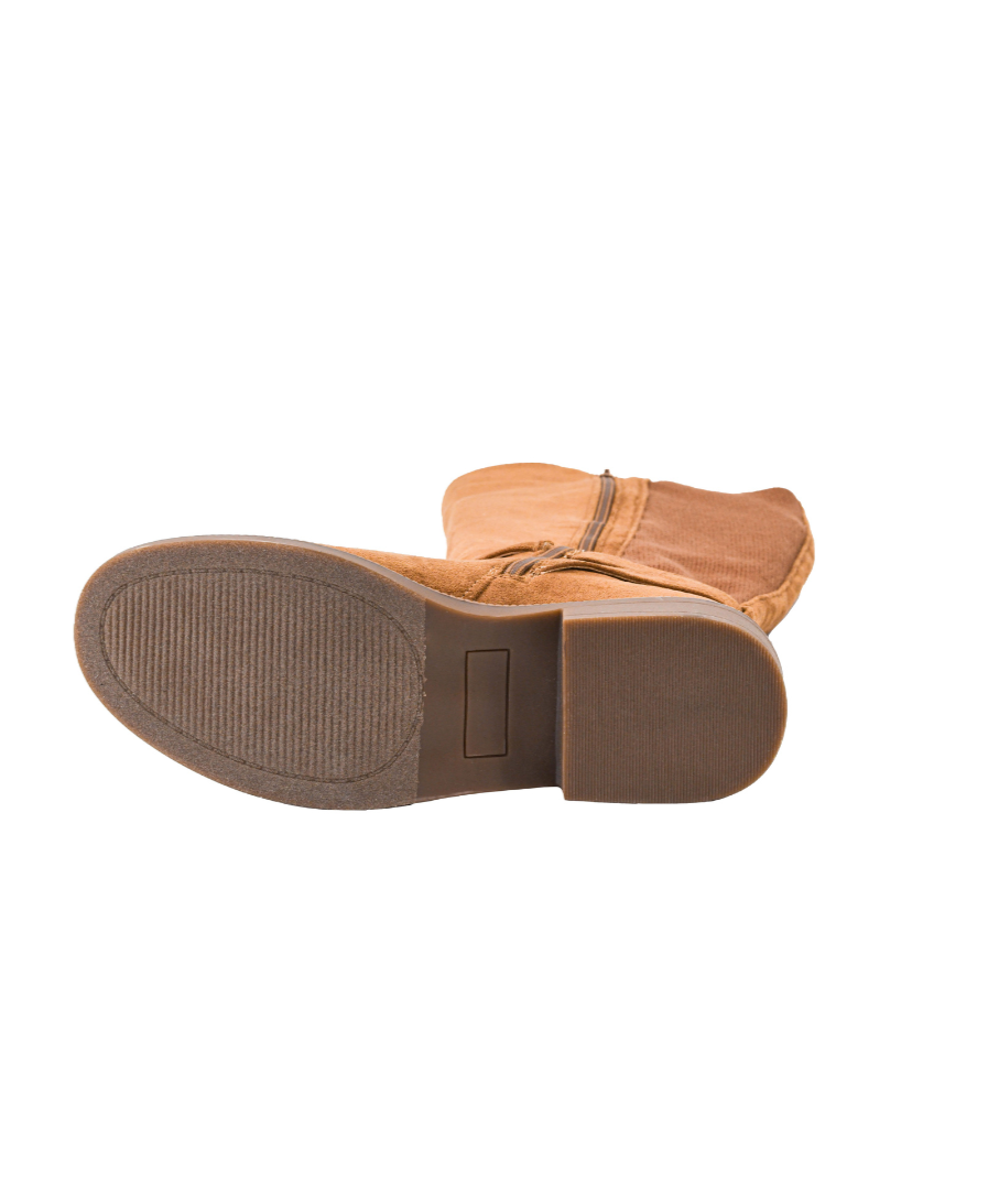 CAMEL FAUX SUEDE STRETCH BACK EQUESTRIAN WE RIDE AT DAWN BOOT