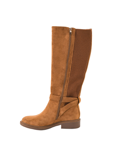 CAMEL FAUX SUEDE STRETCH BACK EQUESTRIAN WE RIDE AT DAWN BOOT
