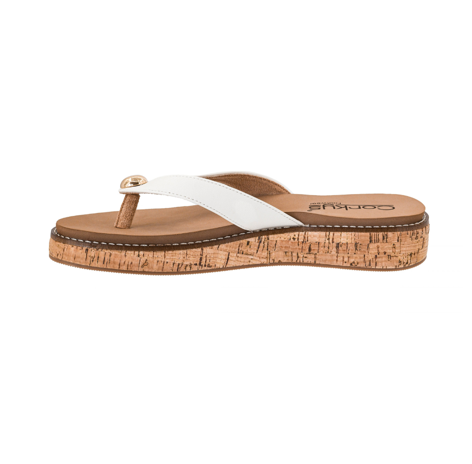 IVORY &amp; GOLD THONG STRAP FLIP FLOP CORK PLATFORM SANDAL