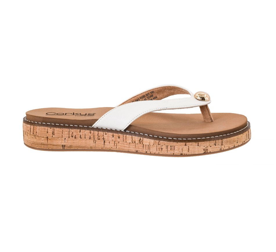 IVORY &amp; GOLD THONG STRAP FLIP FLOP CORK PLATFORM SANDAL