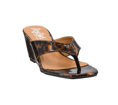 SHINY TORTOISE THONG SANDAL WEDGE DOCK PARTY HEEL