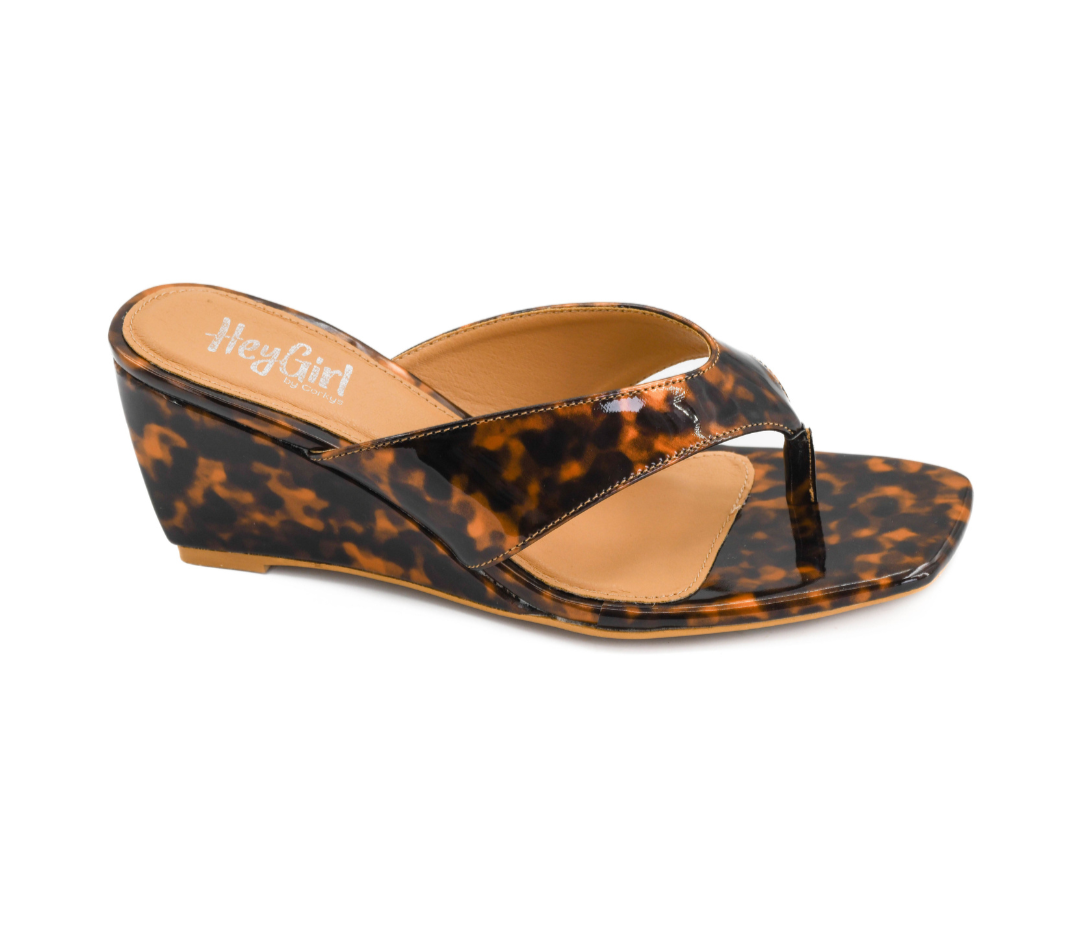 SHINY TORTOISE THONG SANDAL WEDGE DOCK PARTY HEEL