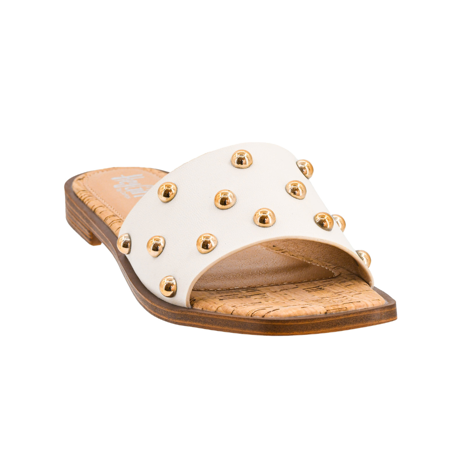 WHITE/GOLD BEADED SQUARE TOE COME ABOARD SANDAL