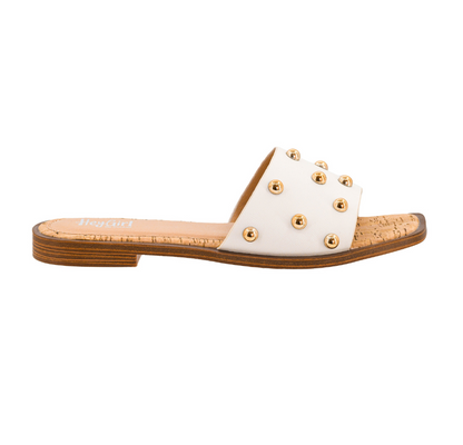 WHITE/GOLD BEADED SQUARE TOE COME ABOARD SANDAL