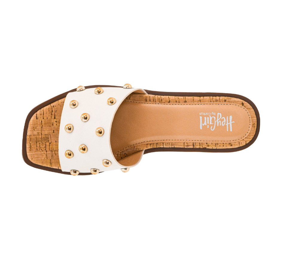 WHITE/GOLD BEADED SQUARE TOE COME ABOARD SANDAL
