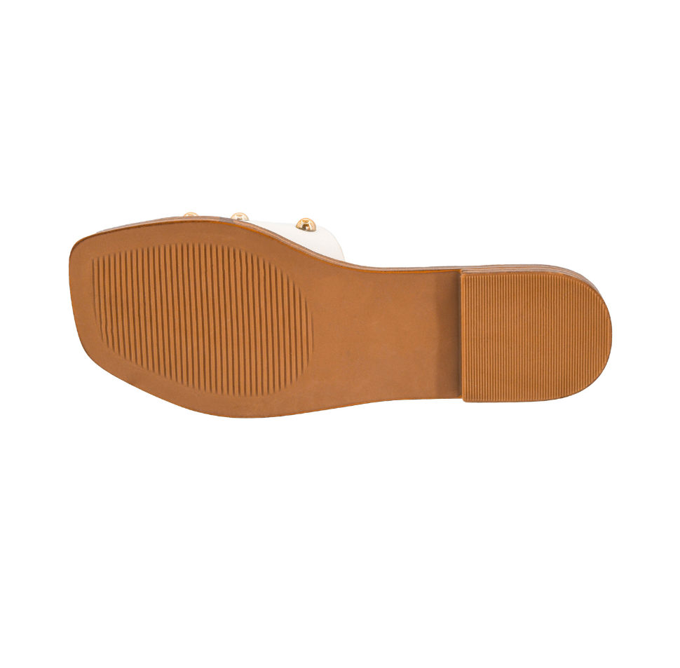 WHITE/GOLD BEADED SQUARE TOE COME ABOARD SANDAL