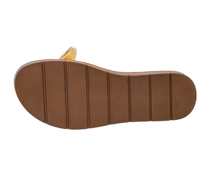 GOLD CRINKLE BOW TOO CUTE SLIP ON SANDAL