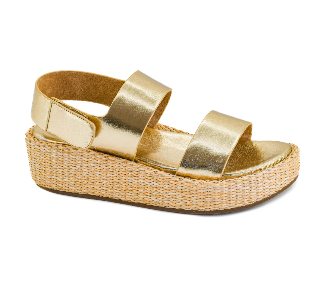 GOLD DOUBLE STRAP PLATFORM WEDGE HEATWAVE SANDAL