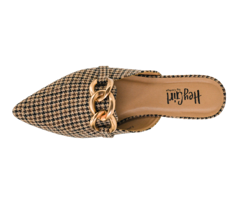 BLACK/TAN HOUNDSTOOTH PLAYIN FOR KEEPS POINTED TOE MULE
