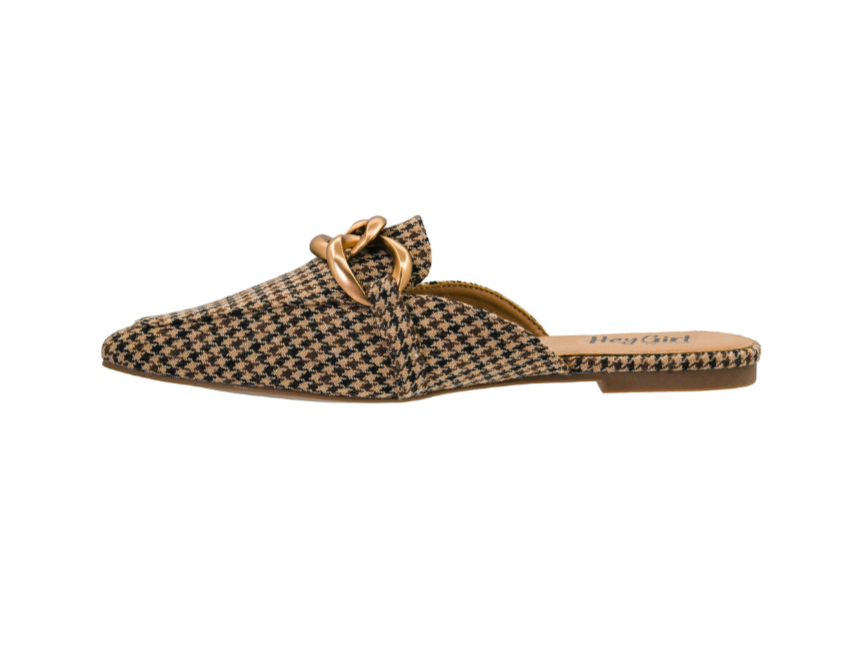 BLACK/TAN HOUNDSTOOTH PLAYIN FOR KEEPS POINTED TOE MULE