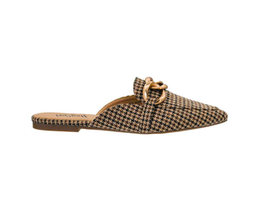 BLACK/TAN HOUNDSTOOTH PLAYIN FOR KEEPS POINTED TOE MULE
