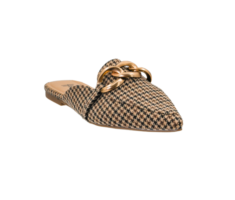 BLACK/TAN HOUNDSTOOTH PLAYIN FOR KEEPS POINTED TOE MULE