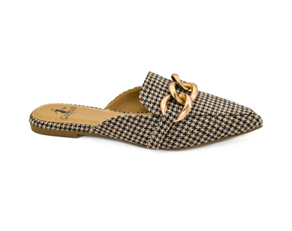 BLACK/TAN HOUNDSTOOTH PLAYIN FOR KEEPS POINTED TOE MULE