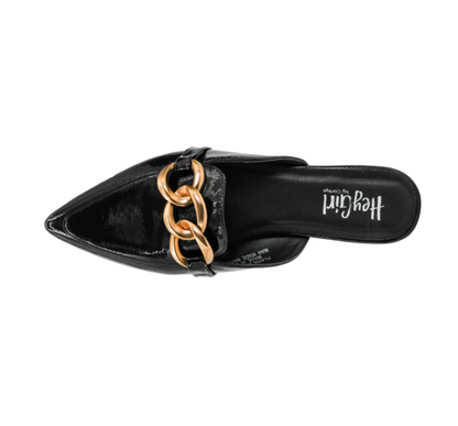 GLOSSY BLACK PATENT PLAYIN FOR KEEPS POINTED TOE MULE