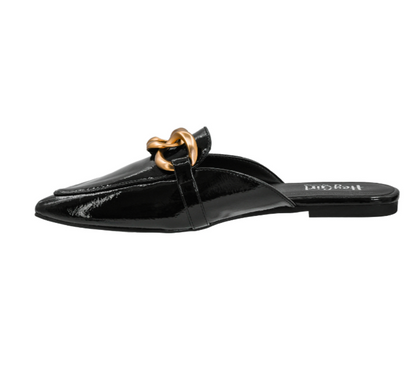 GLOSSY BLACK PATENT PLAYIN FOR KEEPS POINTED TOE MULE
