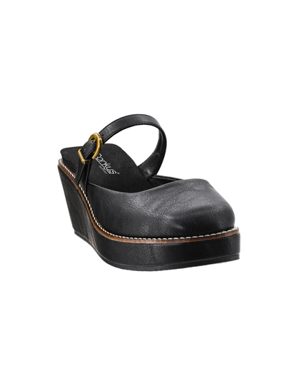 BLACK CLOSED TOE ME TIME MARY JANE PLATFORM WEDGE HEEL