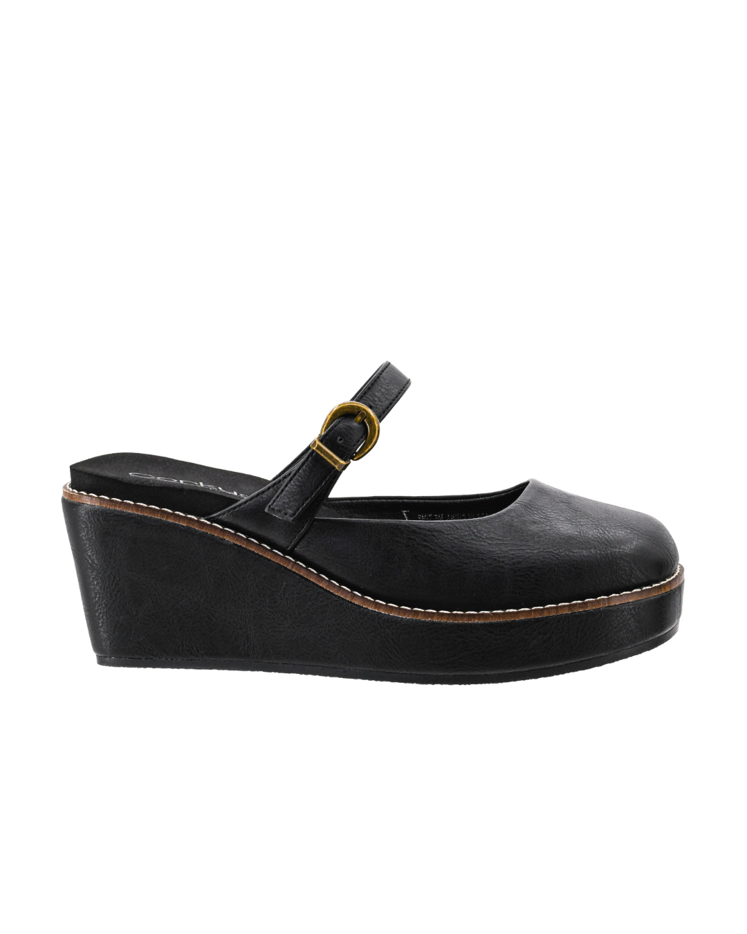 BLACK CLOSED TOE ME TIME MARY JANE PLATFORM WEDGE HEEL