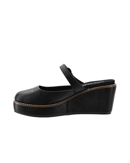 BLACK CLOSED TOE ME TIME MARY JANE PLATFORM WEDGE HEEL