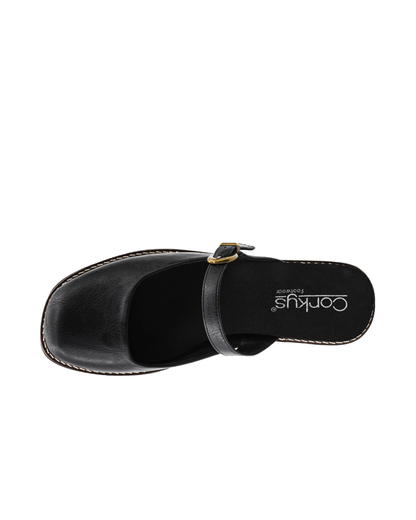 BLACK CLOSED TOE ME TIME MARY JANE PLATFORM WEDGE HEEL
