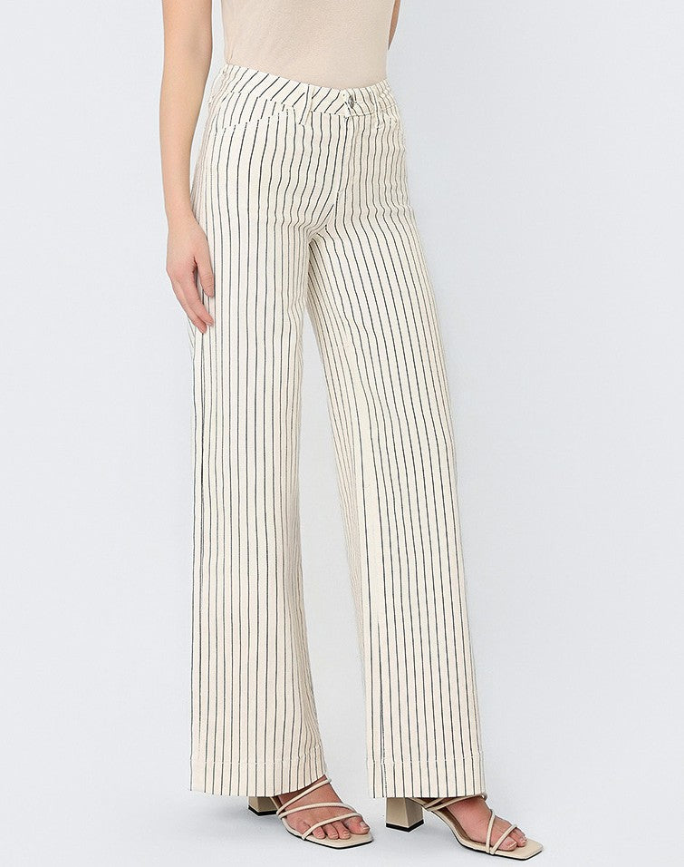 BLACK &amp; WHITE STRIPE HIGH RISE WIDE LEG JEANS