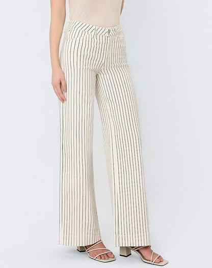 BLACK &amp; WHITE STRIPE HIGH RISE WIDE LEG JEANS