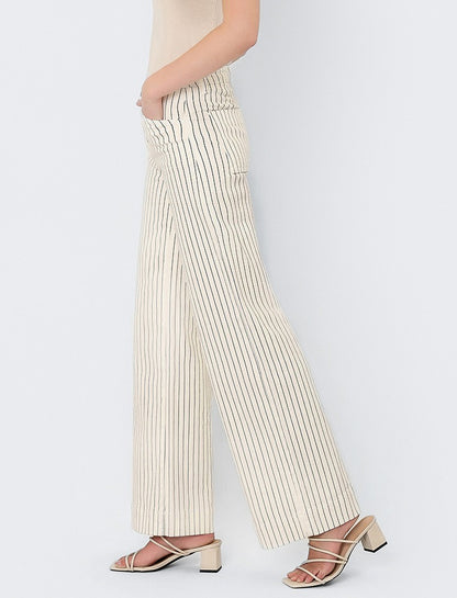BLACK &amp; WHITE STRIPE HIGH RISE WIDE LEG JEANS