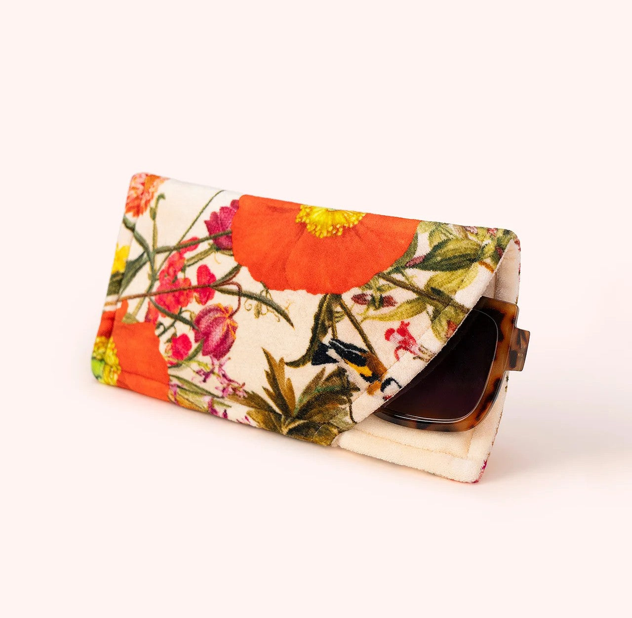 CREAM FINE FLOWERS VELVET SUNGLASSES POUCH