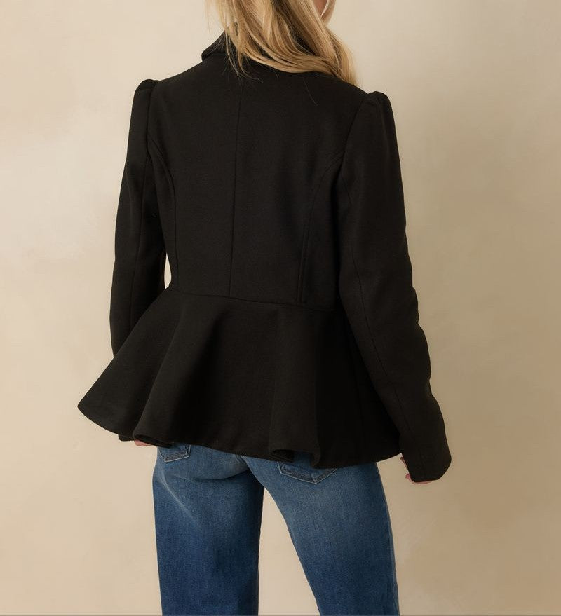 BLACK BUTTON UP PEPLUM LONG SLEEVE FIELDING RIDING JACKET