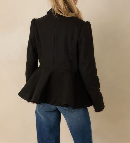 BLACK BUTTON UP PEPLUM LONG SLEEVE FIELDING RIDING JACKET