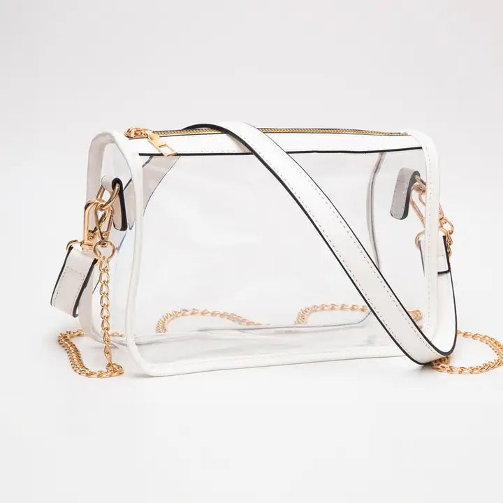 WHITE CLEAR RECTANGLE CROSSBODY BAG