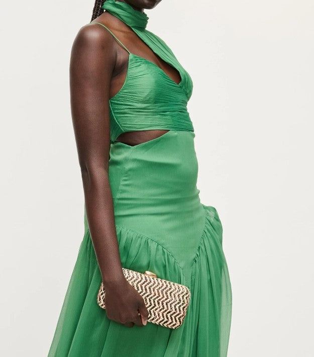 GREEN MULTI TEXTURED WOVEN VALENTINA EVENING BAG