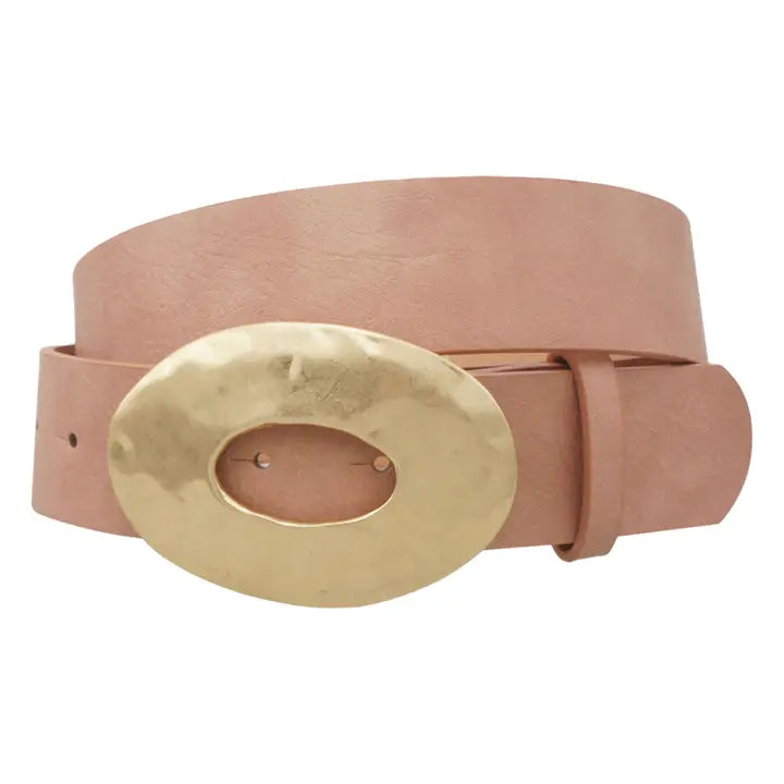 BLUSH GOLD METAL OVAL BUCKLE BELT