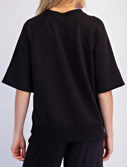 BLACK LUXE MODAL SCUBA RIBBED SHORT SLEEVE TOP
