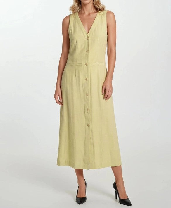 SAGE VNECK BUTTON UP SLEEVELESS MIDI DRESS