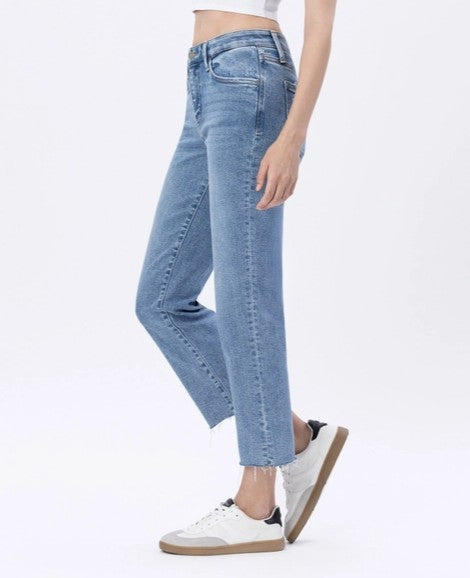 SMARTEST MEDIUM WASH MID RISE CROPPED REGULAR STRAIGHT LEG JEANS