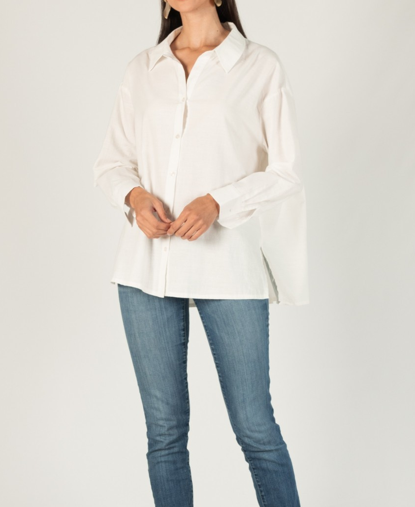 OFF WHITE LONG SLEEVE BUTTON UP SHIRT W/ PLEATED BACK DETAIL