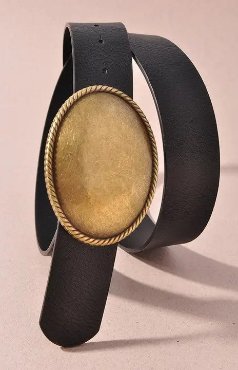 BLACK WESTERN OVAL GOLD BUCKLE BELT