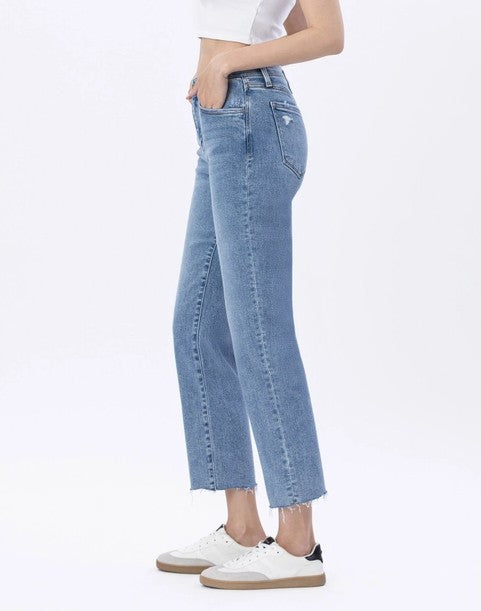 SMARTEST MEDIUM WASH MID RISE CROPPED REGULAR STRAIGHT LEG JEANS