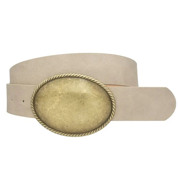 TAUPE WESTERN OVAL GOLD BUCKLE BELT