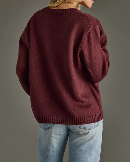 WINE &amp; TAN &quot;WINE WEATHER&quot; SWEATER