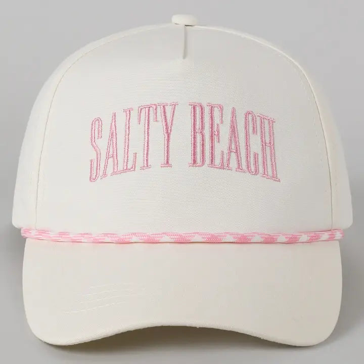 LIGHT PINK &quot;SALTY BEACH&quot; EMBROIDERED TRUCKER HAT