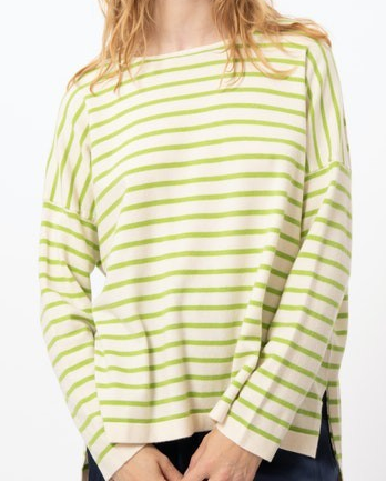 CREAM & OLIVE STRIPED KNITTED SWEATER