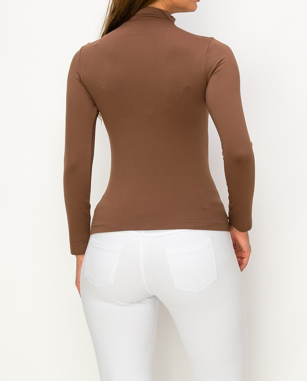 COFFEE MOCK NECK SEAMLESS TOP