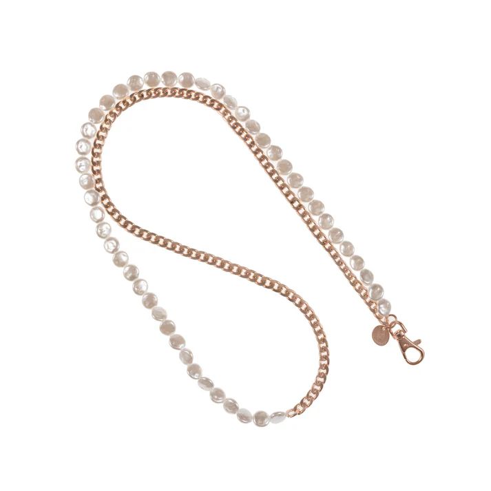 MATTE ROSE GOLD &amp; PEARL PHONE CROSSBODY CHAIN