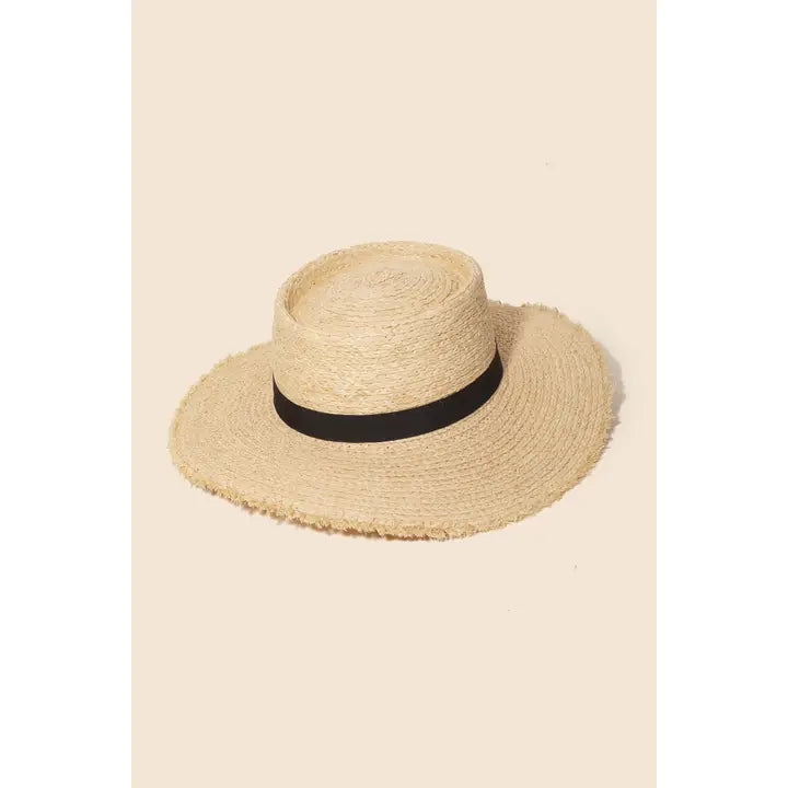 NATURAL/BLACK RIBBON BOW STRAP STRAW SUN HAT