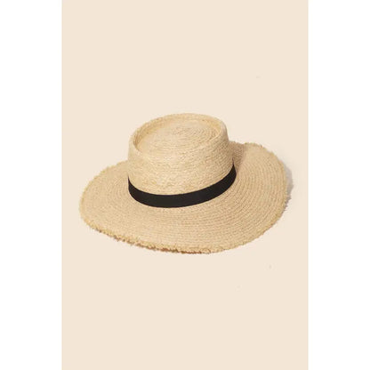 NATURAL/BLACK RIBBON BOW STRAP STRAW SUN HAT